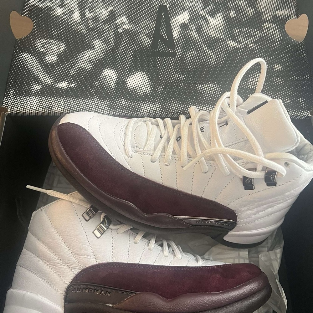 Jordan A’ MA MANIERE X Women’s Jordan 12s 
SP Retro White and Burgundy